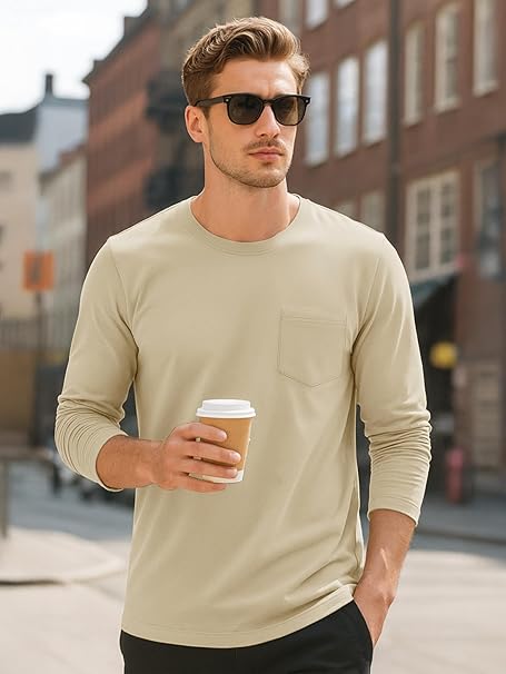 Men's Long Sleeve T Shirt Cotton Plain T Shirts Crew