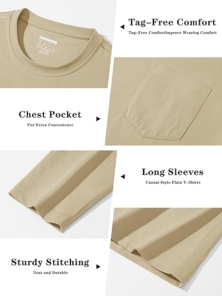 Men's Long Sleeve T Shirt Cotton Plain T Shirts Crew