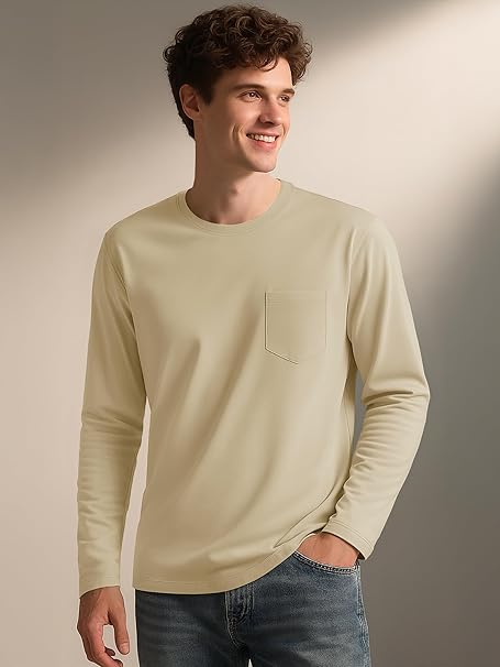 Men's Long Sleeve T Shirt Cotton Plain T Shirts Crew